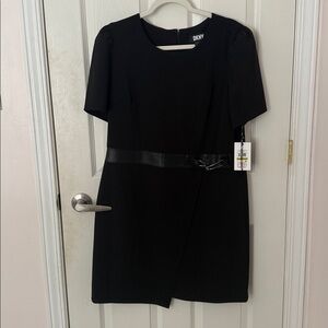 DKNY Womens Faux Wrap Polyester Sheath Dress Sz 16 in Black
